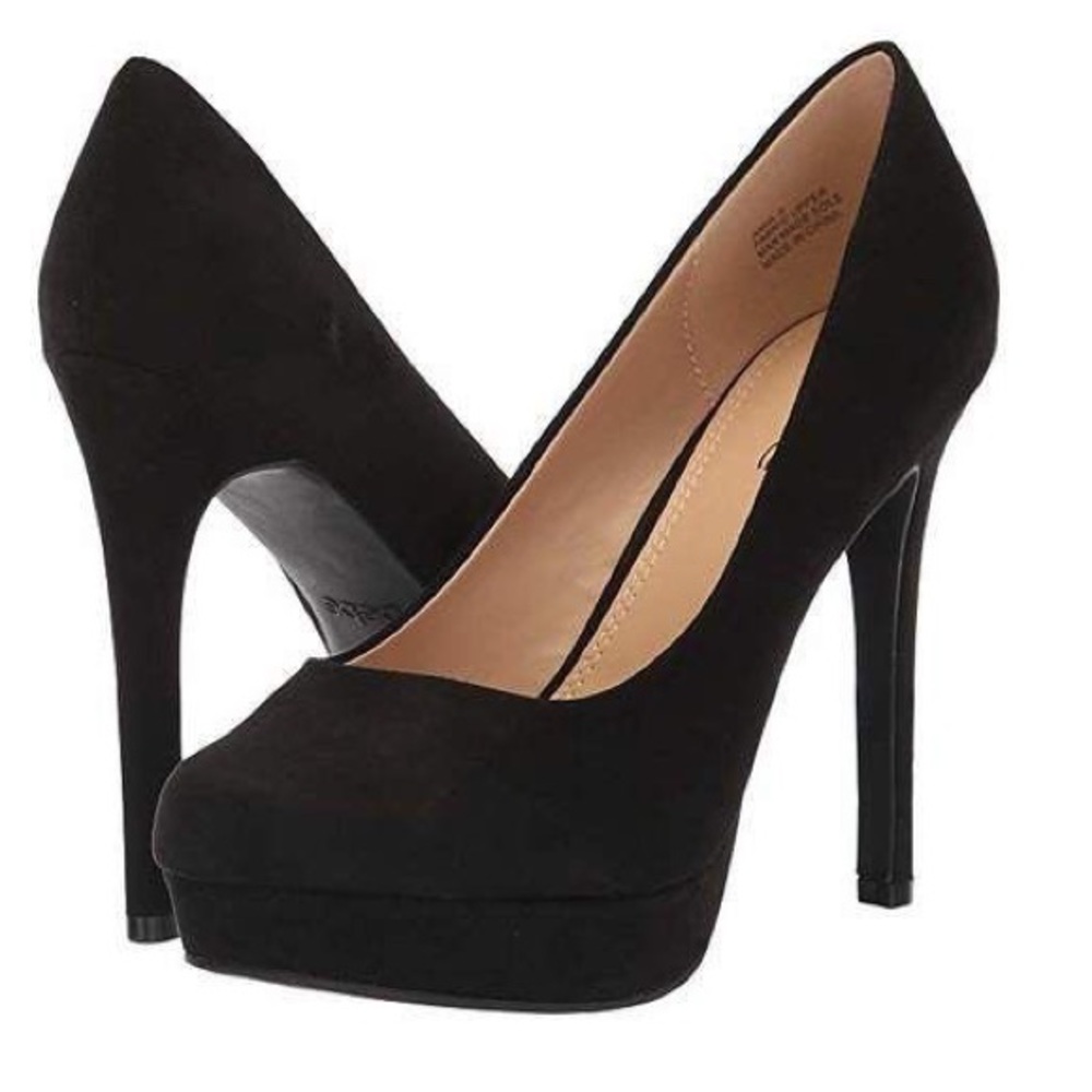 Bebe Amia Black Suede Platform Pumps